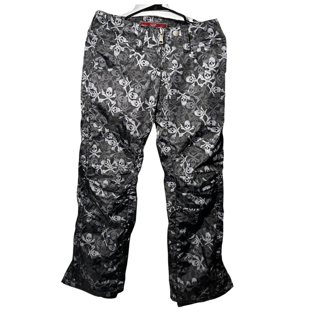RARE Authentic Authier Ski Pants 38 Black Skull Print Made in Italy Size US 2